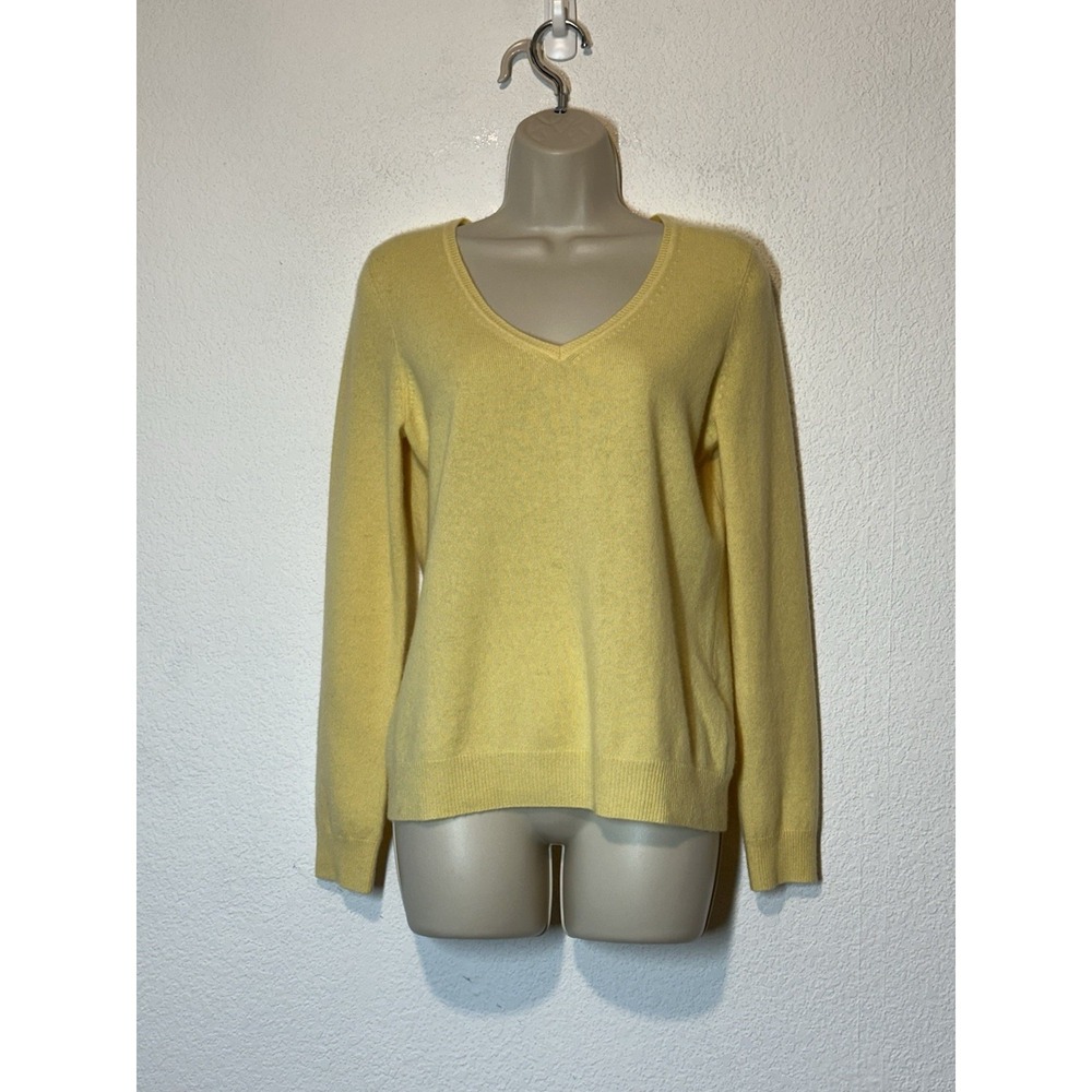 Talbots Womens Pure Cashmere V-Neck Sweater‎ Yellow Size Small